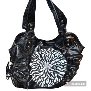 Purse flower and bling black and white Zebra Animal Print